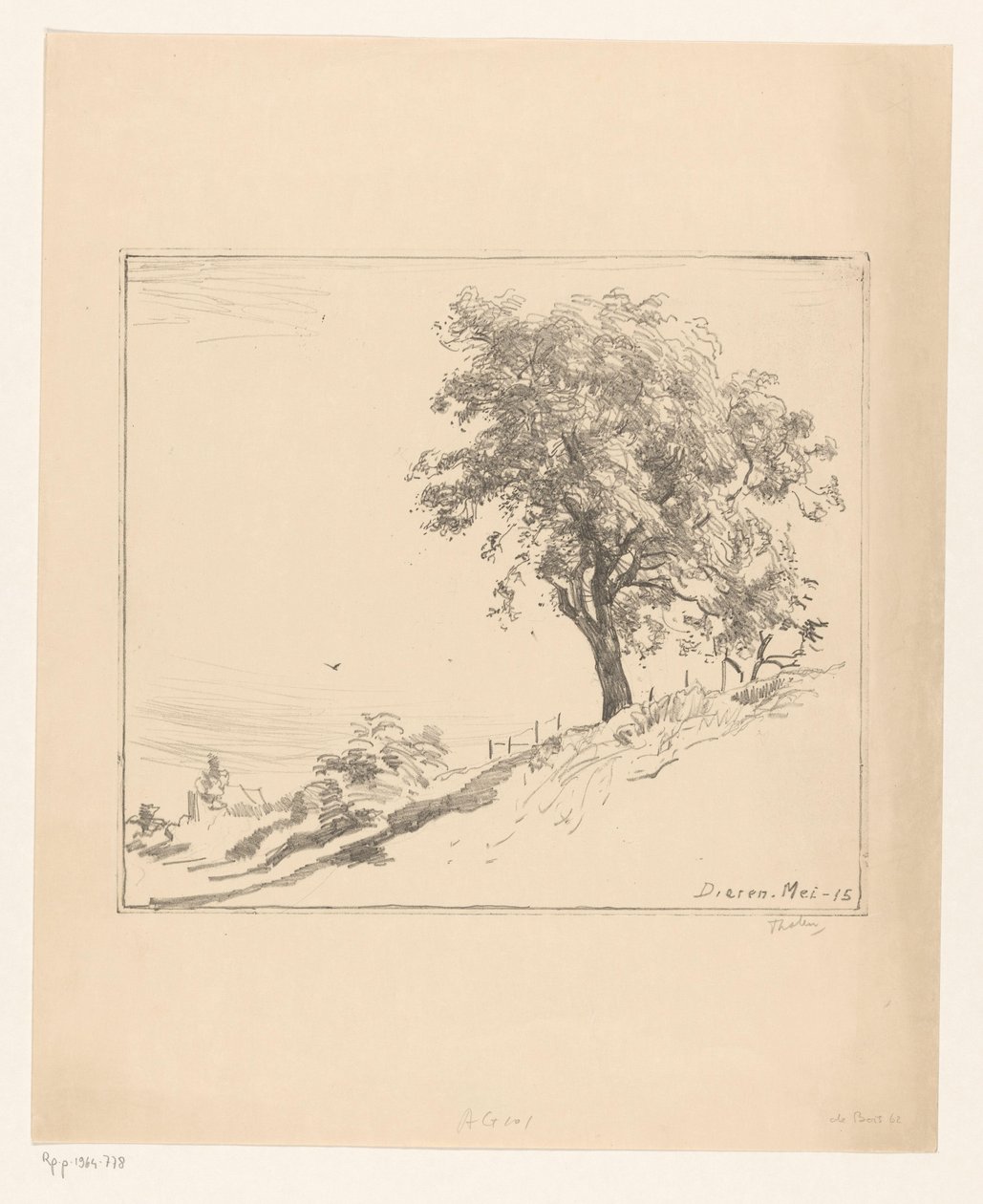 Krajina se stromem na hrázi v Dieren Strom na hrázi (původní název) od Willem Bastiaan Tholen (signed by artist)