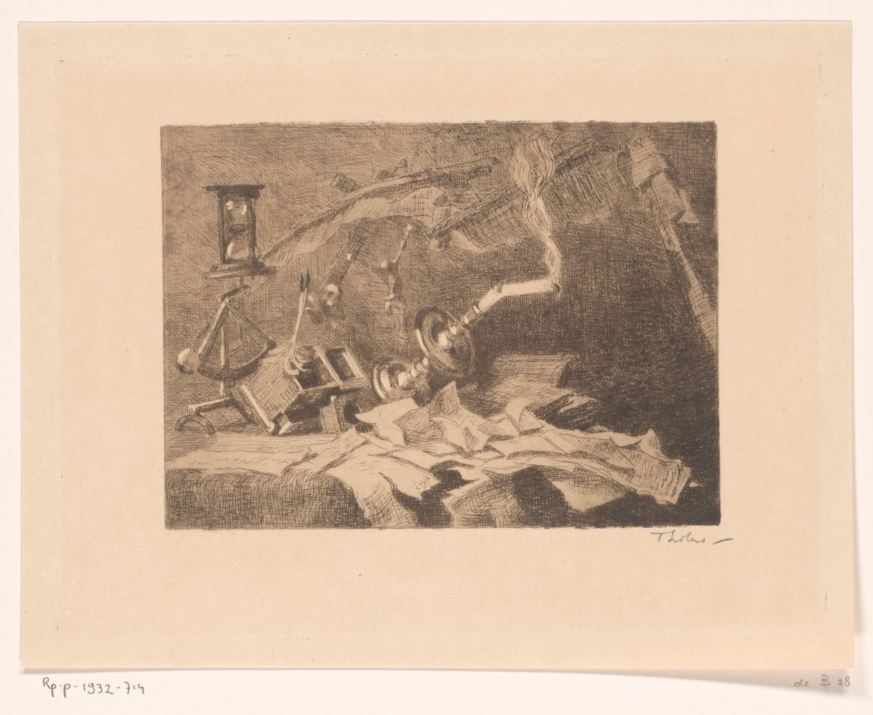 Zátiší s padajícími a rozbitými předměty Konec (původní název) od Willem Bastiaan Tholen (signed by artist)