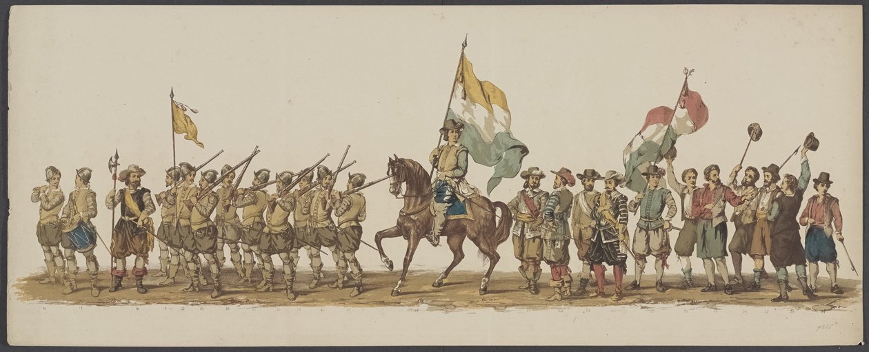 Delftská přehlídka z roku 1862, první a druhá skupina Čtvrtý lustrum Královské akademie v Delftu - Ao. 1862 - Costumed Optogt (název série na předmětu) od Willem Bernardus IJzerdraat