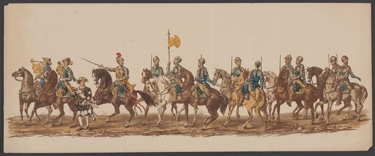 Delftská přehlídka z roku 1862, první skupina Čtvrtý lustrum Královské akademie v Delftu - Ao. 1862 – Costumed Optogt (název série na předmětu) od Willem Bernardus IJzerdraat