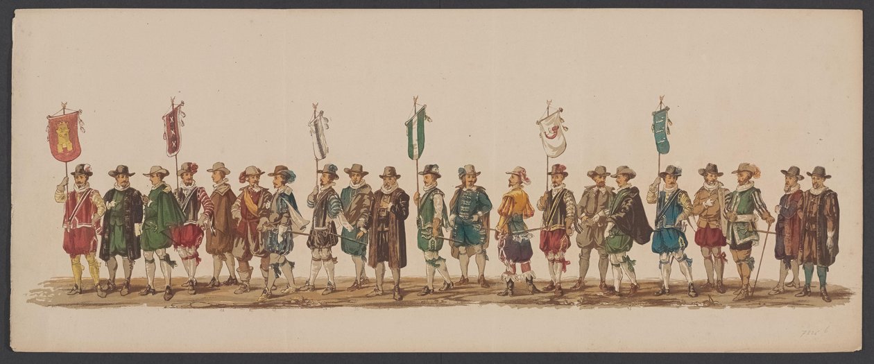 Delftská přehlídka 1862, pátá skupina Čtvrtý lustrum Královské akademie v Delftu - Ao. 1862 - Costumed Optogt (název série na předmětu) od Willem Bernardus IJzerdraat