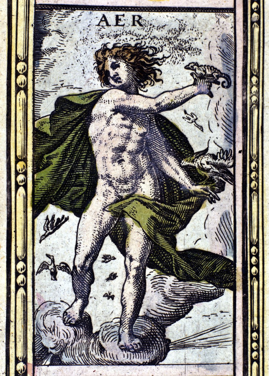Vzduch, jeden ze čtyř prvků zastoupených v Atlasu W. Blaeu vytištěném v Amsterdamu v roce 1655. od Willem Blaeu