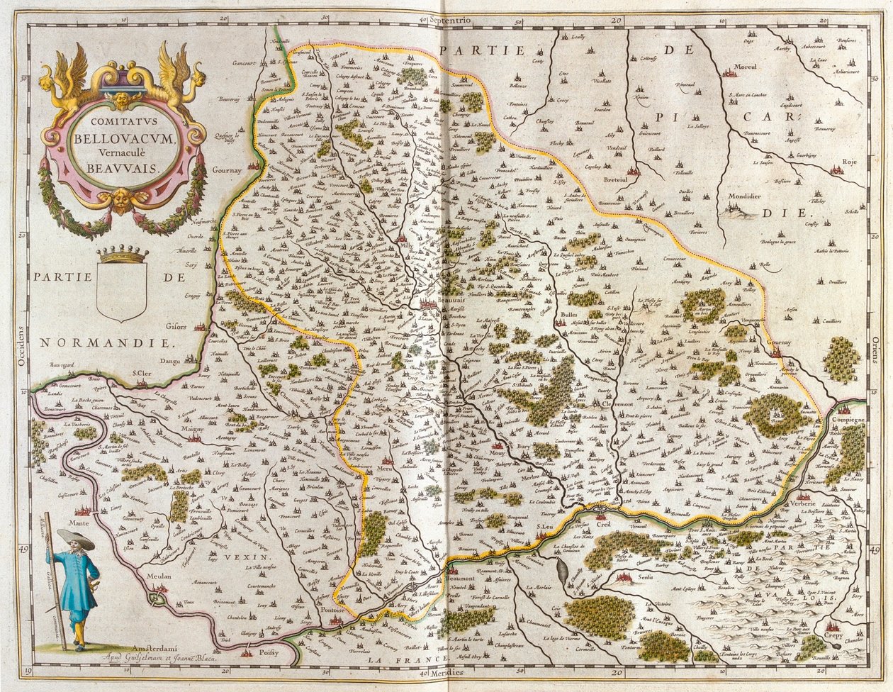 Beauvais, v "Theatrum Orbis Terrarum, sive Atlas Novus" Willema Blaeua, Amsterdam od Willem Blaeu