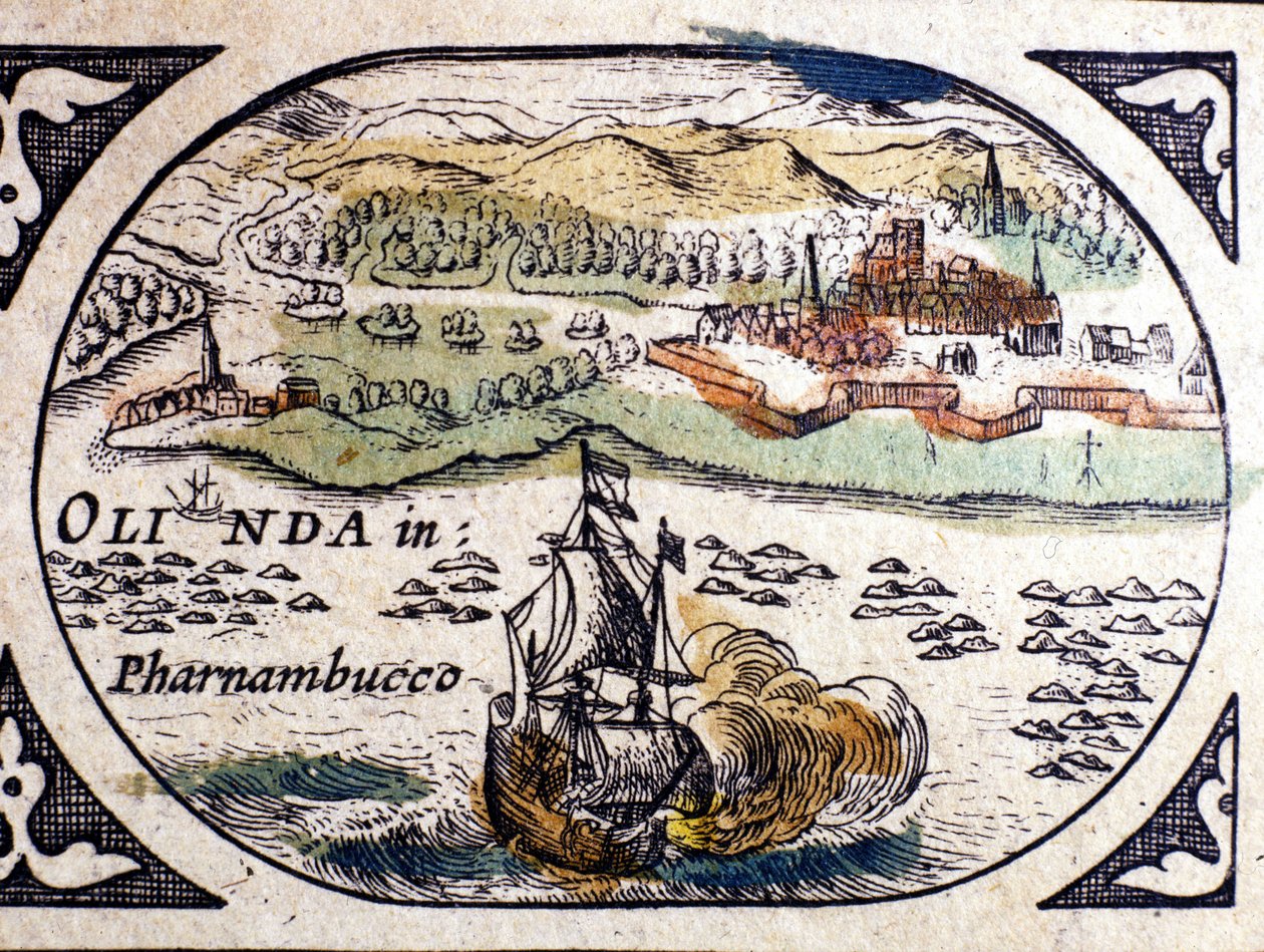 Brazílie, pohled na Pernambuco (Recife), Atlas W. G. Blaeu, Amsterdam 1600. od Willem Blaeu