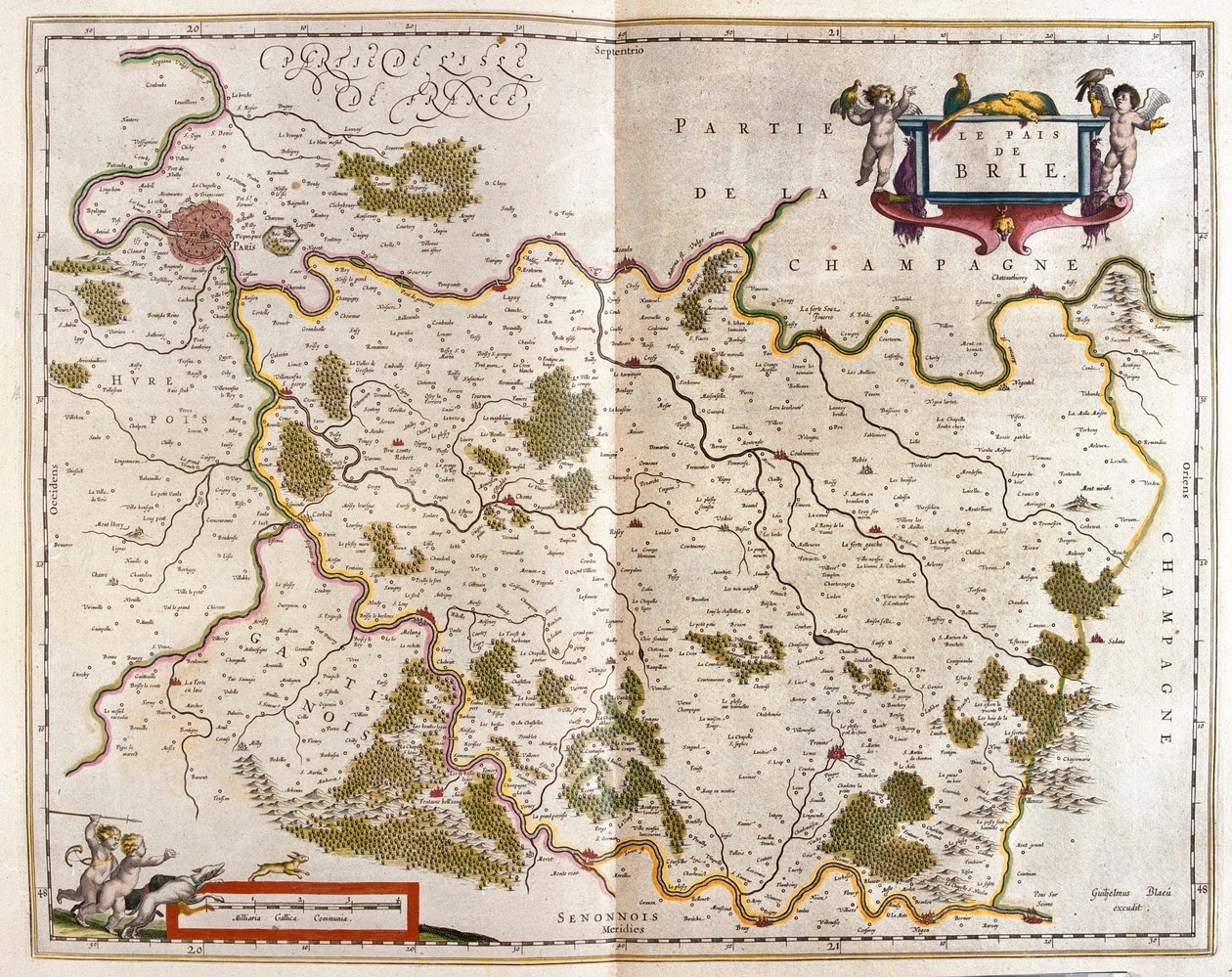 Canton de Brie, v "Theatrum Orbis Terrarum, sive Atlas Novus" Willema Blaeua, Amsterdam od Willem Blaeu