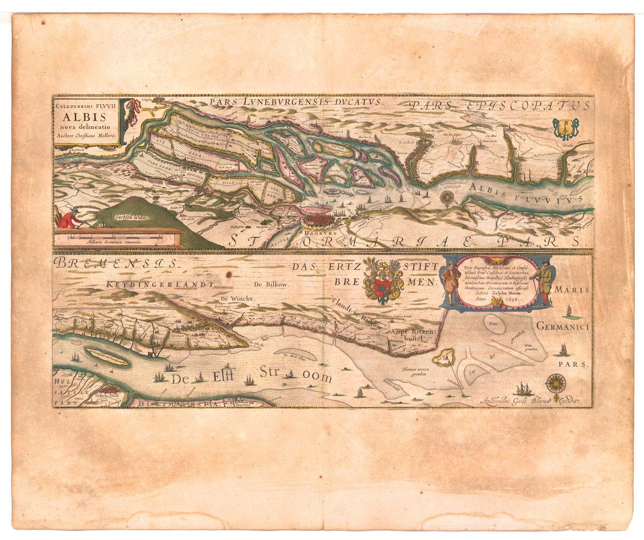 Celeberrimi Fluvii Albis nova delineatio (Velmi slavná řeka Labe nově vytyčena.) od Willem Blaeu