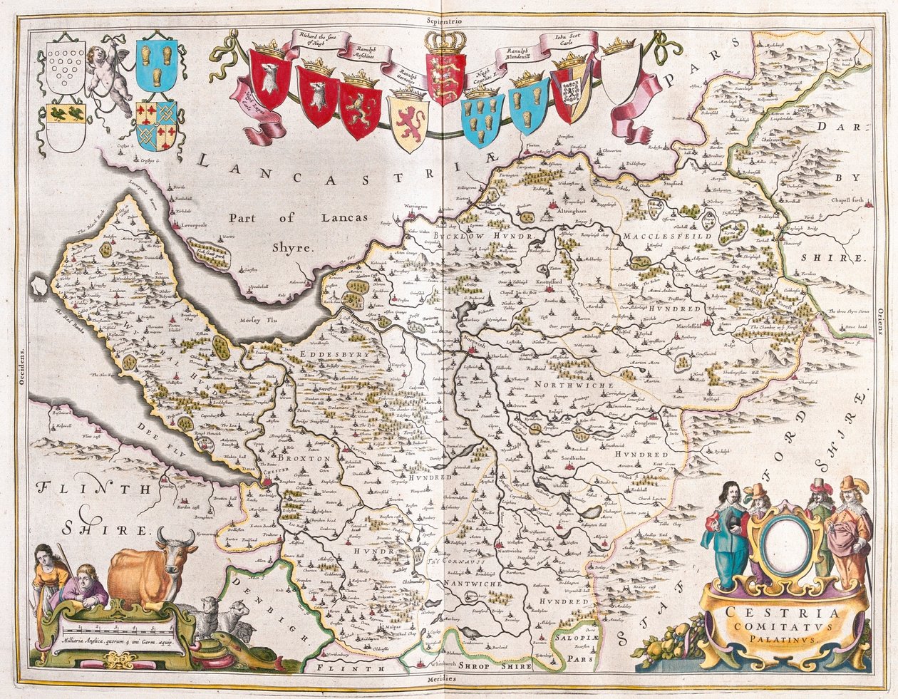 Chester, v "Theatrum Orbis Terrarum, sive Atlas Novus" Willema Blaeua, Amsterdam od Willem Blaeu