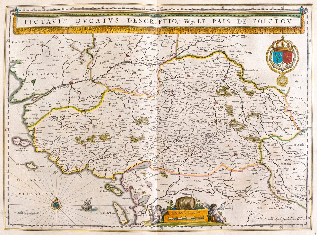 Pobřeží a města Nantes a Rochelle, v "Theatrum Orbis Terrarum, sive Atlas Novus" Willema Blaeua, Amsterdam od Willem Blaeu