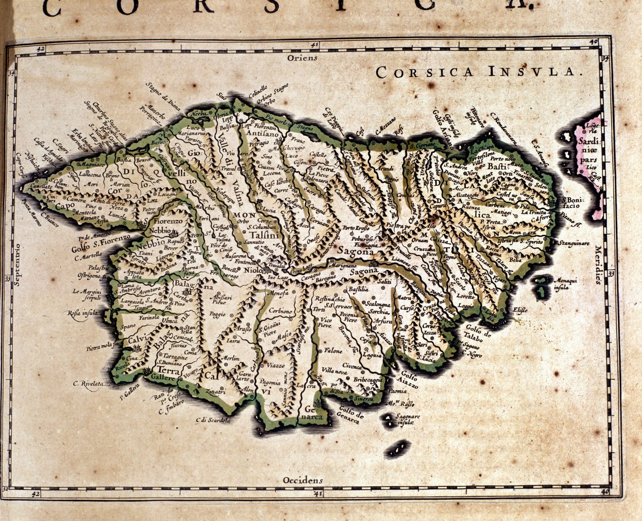 Korsika z Atlasu Wilhelma Blaeua. Amsterdam 17. století. od Willem Blaeu