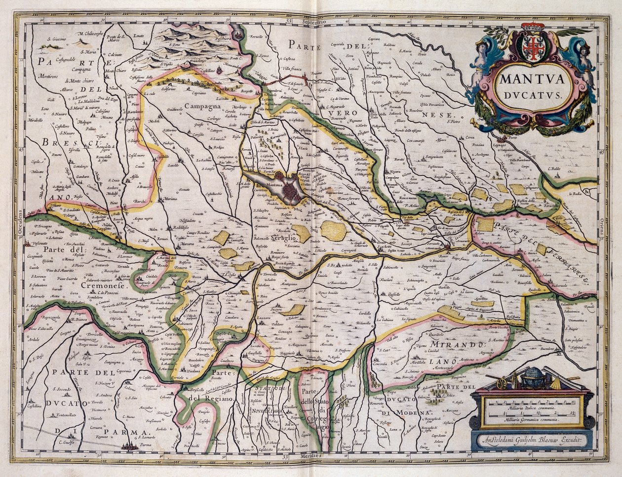 Vévodství Mantovy, mapa Willem Blaeu (1571-1638), Itálie od Willem Blaeu