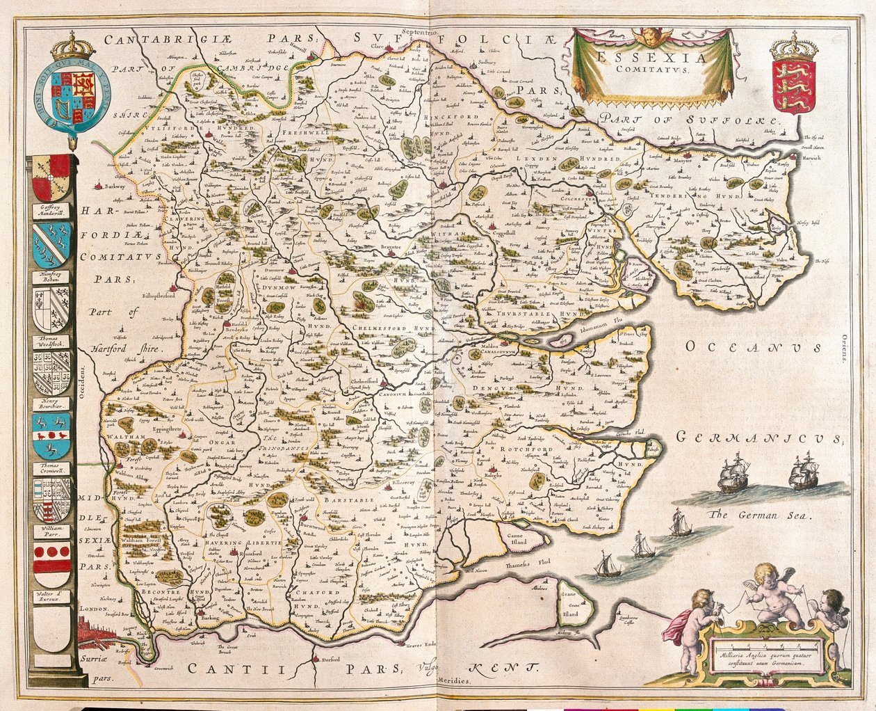 Essex, v "Theatrum Orbis Terrarum, sive Atlas Novus" Willema Blaeua, Amsterdam od Willem Blaeu