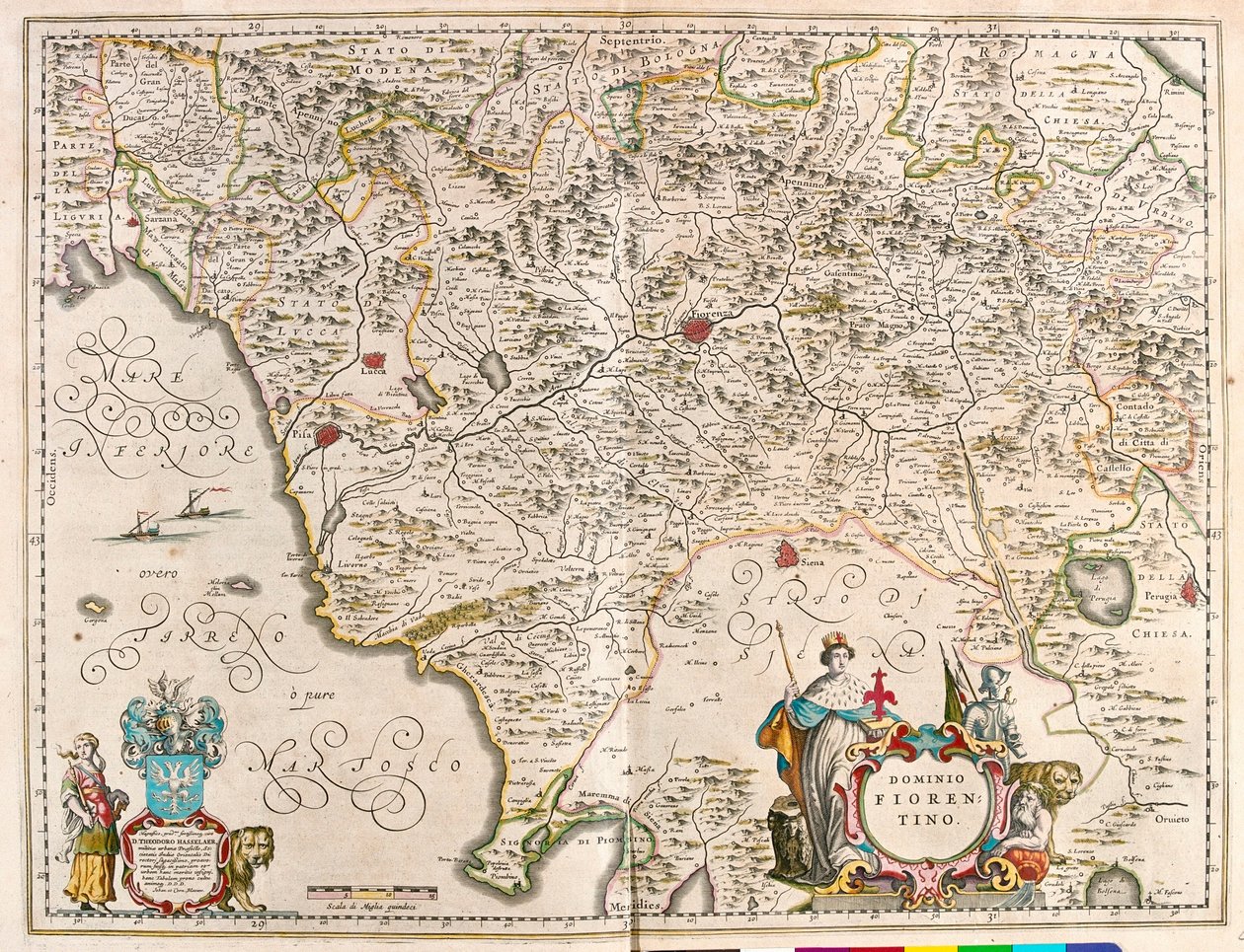 Florencie, Itálie, v "Theatrum Orbis Terrarum, sive Atlas Novus" Willema Blaeua, Amsterdam od Willem Blaeu