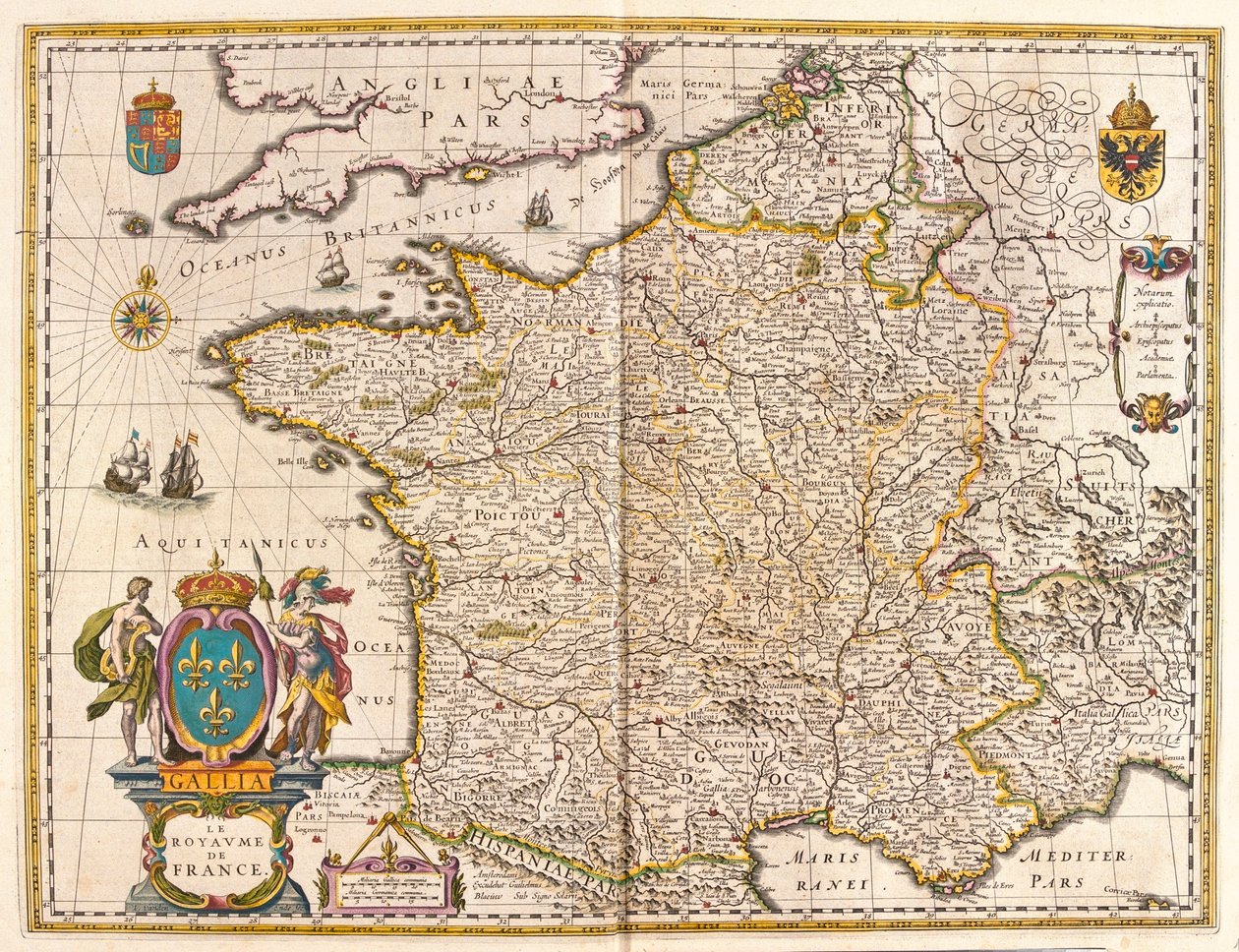 Francie, v "Theatrum Orbis Terrarum, sive Atlas Novus" Willema Blaeua, Amsterdam od Willem Blaeu
