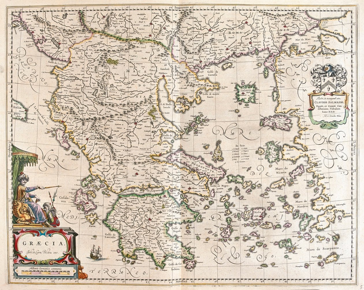 Řecko, v "Theatrum Orbis Terrarum, sive Atlas Novus" Willema Blaeua, Amsterdam od Willem Blaeu