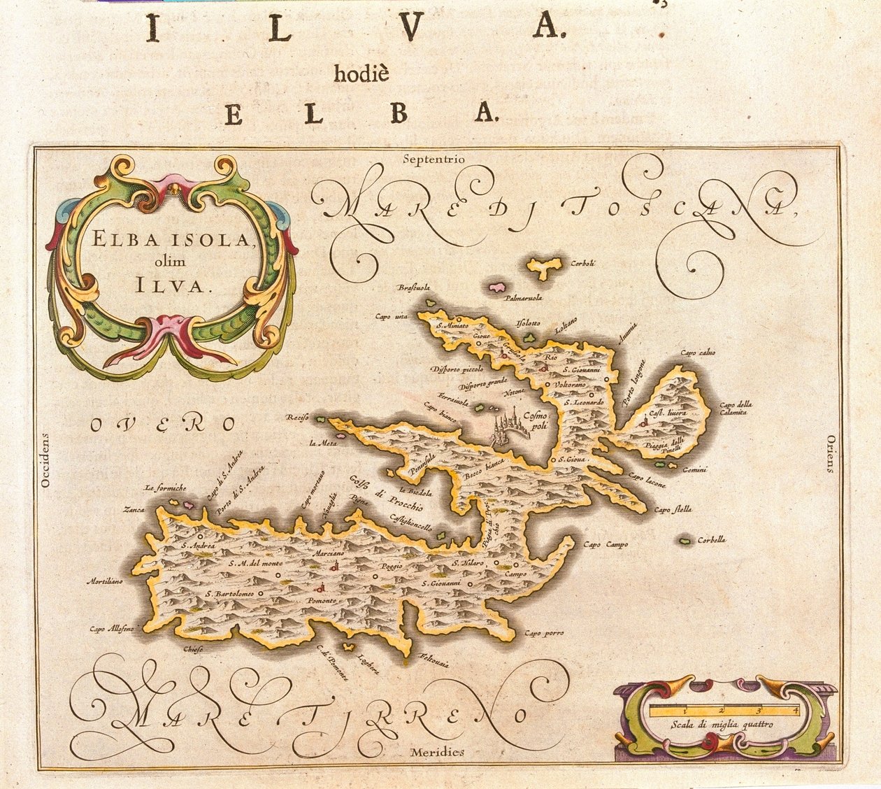 Labský ostrov, Itálie, v "Theatrum Orbis Terrarum, sive Atlas Novus" Willema Blaeua, Amsterdam od Willem Blaeu