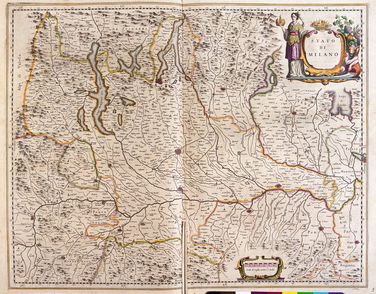 Lombardie, Itálie, v "Theatrum Orbis Terrarum, sive Atlas Novus" Willema Blaeua, Amsterdam od Willem Blaeu