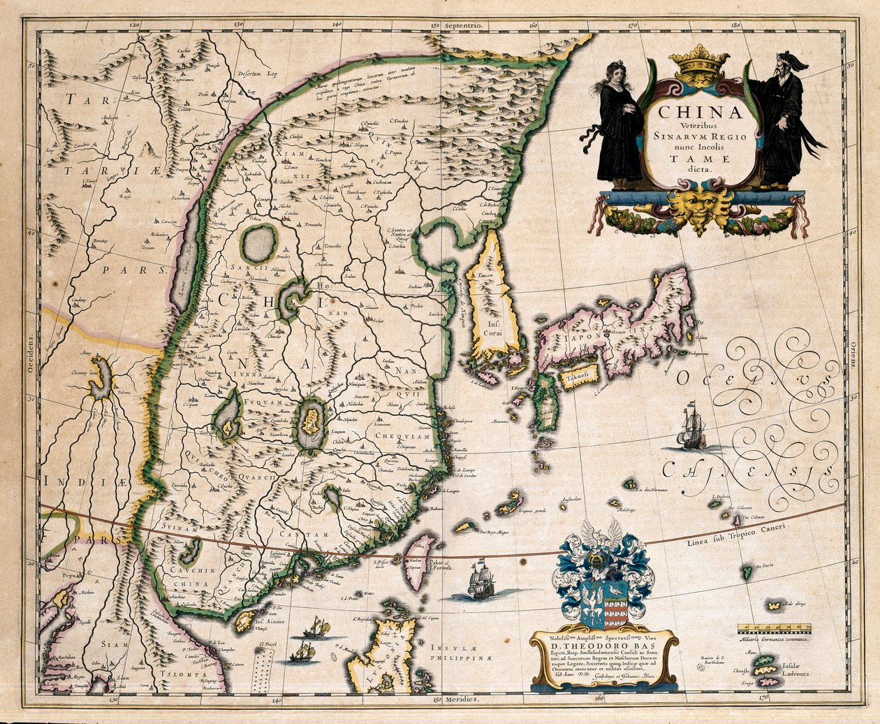 Mapa Číny, Japonska a Koreje. (rytina od Willem Blaeu