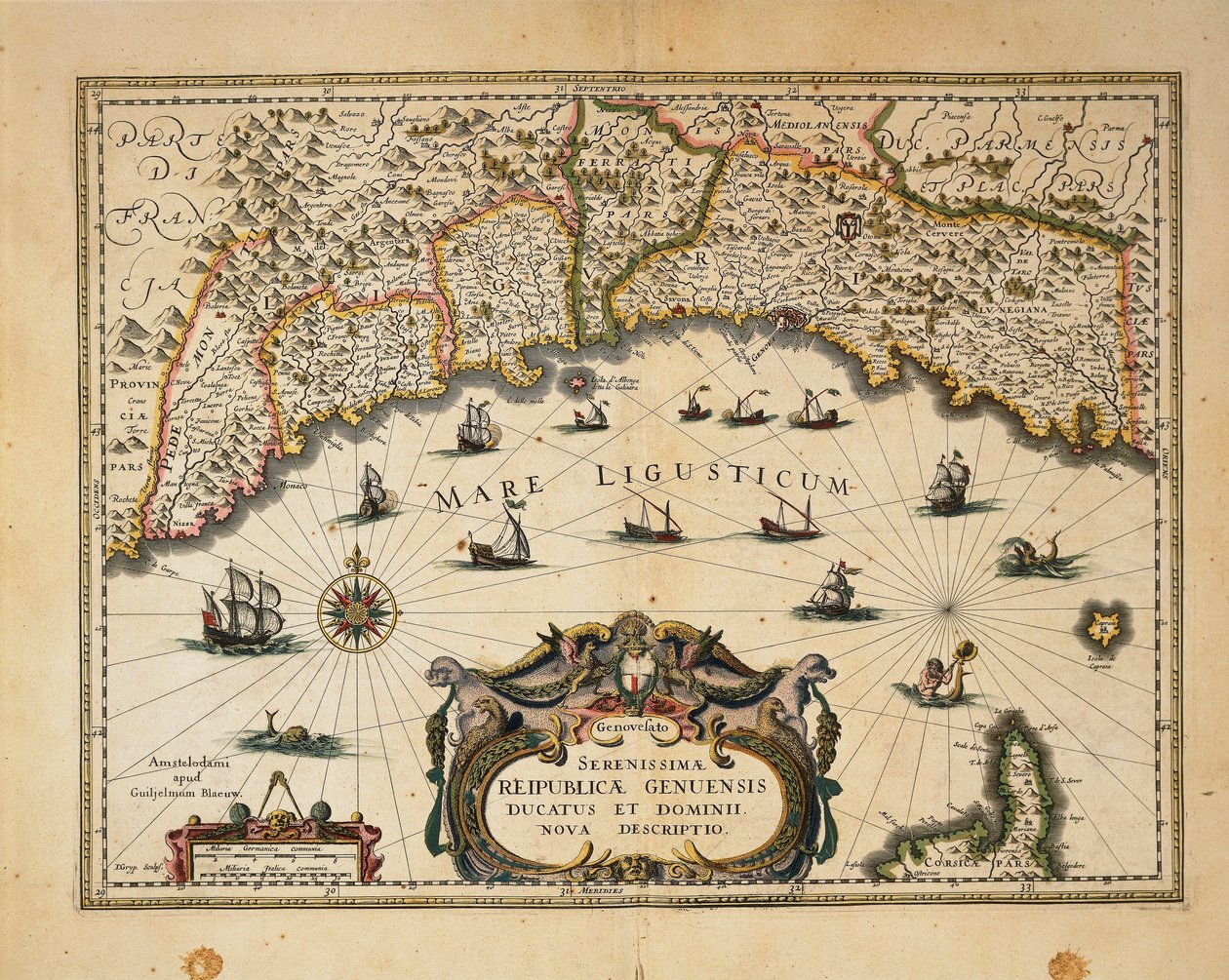 Mapa vévodství Monferrato, rytina Willema Blaeu z italských regionů od Willem Blaeu