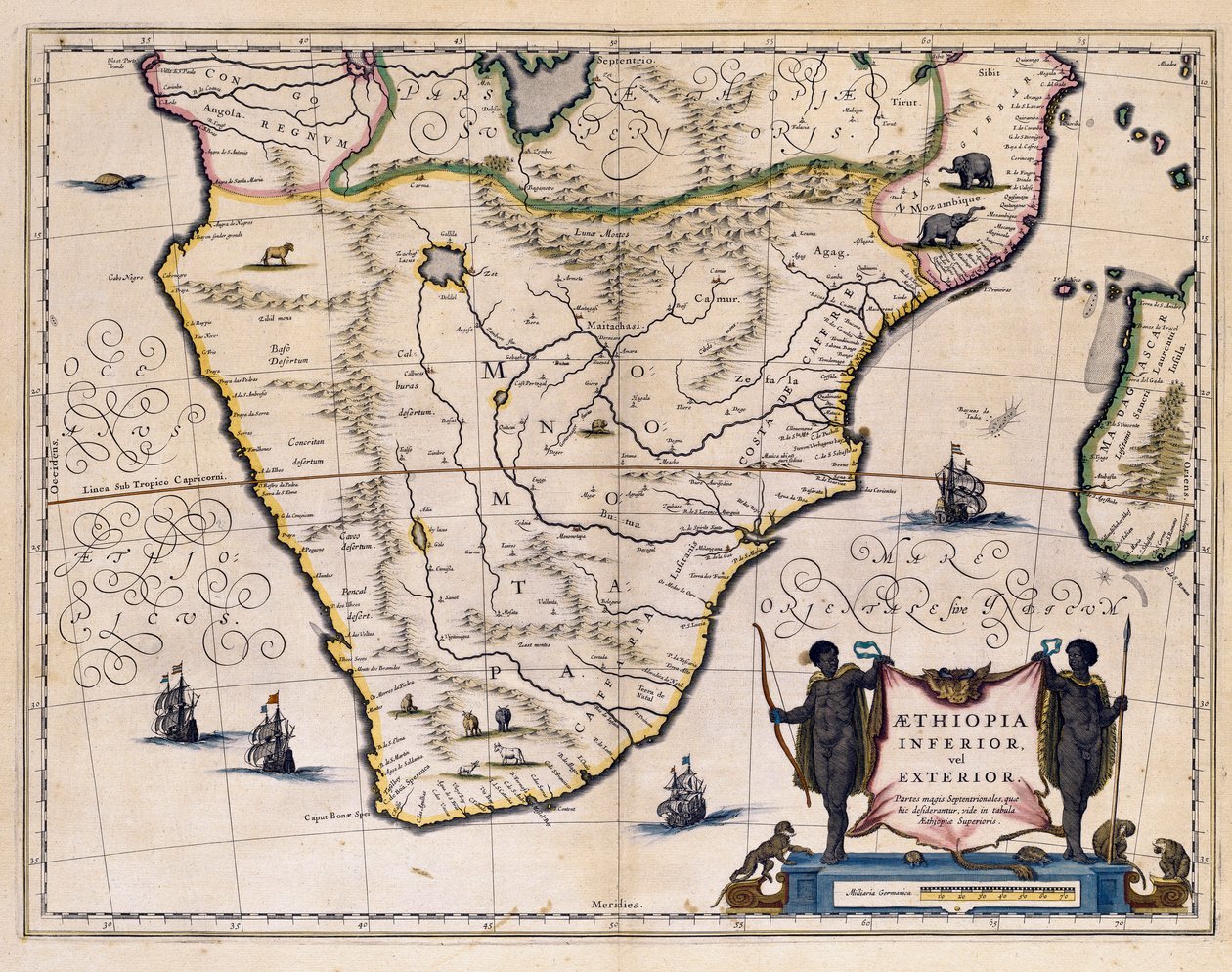 Mapa Etiopie a Jižní Afriky. (rytina od Willem Blaeu