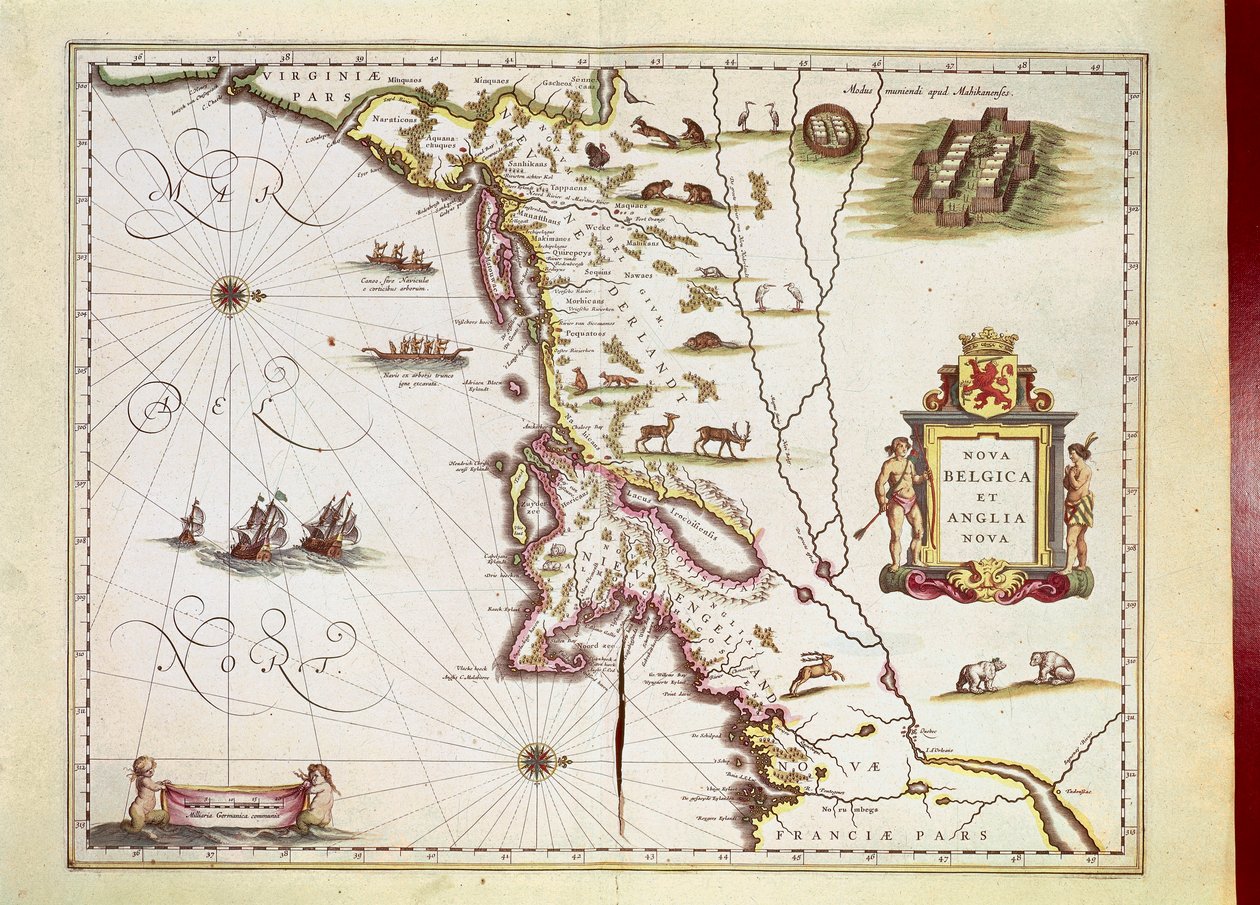 Mapa Nova Belgica nebo Nové Belgie a Anglia Nova nebo Nová Anglie od Willema Janszoona Blaeu od Willem Blaeu