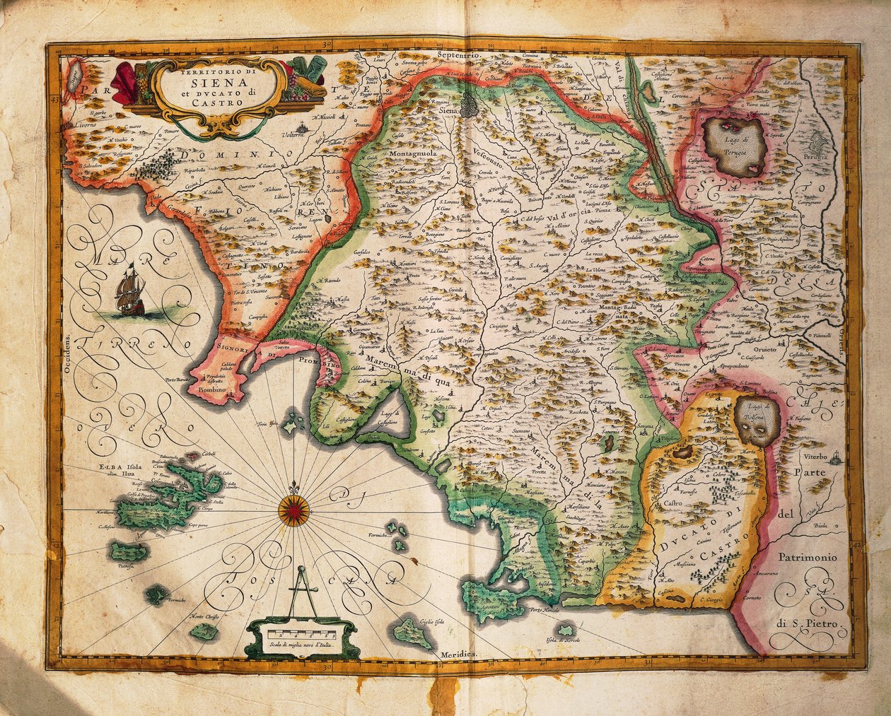 Mapa Sieny od Willema Blaeu, rytina od Willem Blaeu