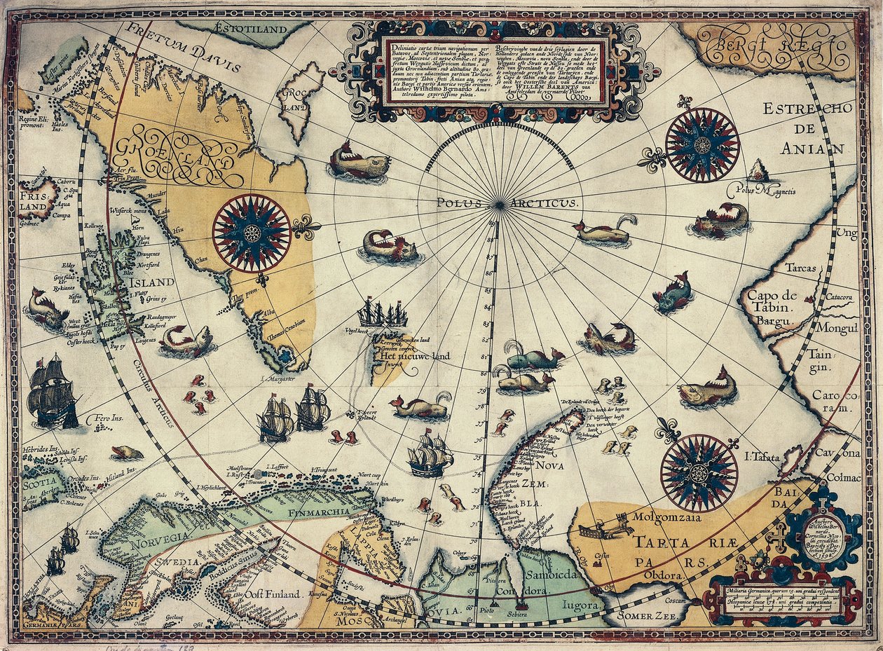 Mapa polárních oblastí, holandský kartograf Willem Janszoon Blaeu (1571-1638) od Willem Blaeu