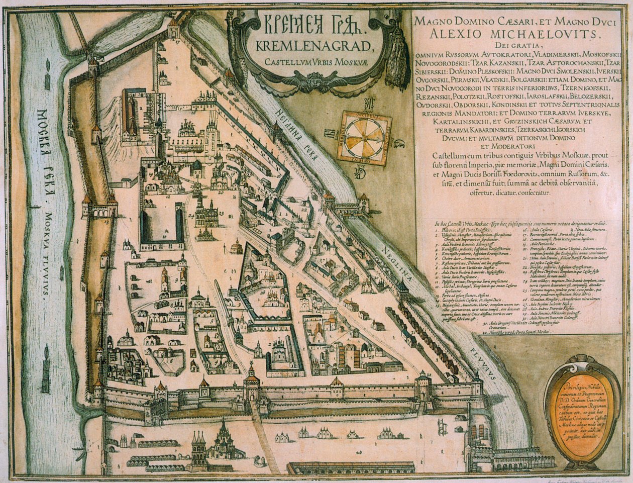 Mapa moskevského Kremlu Castellum Urbis Moskvae, Rusko, 1597 od Willem Blaeu
