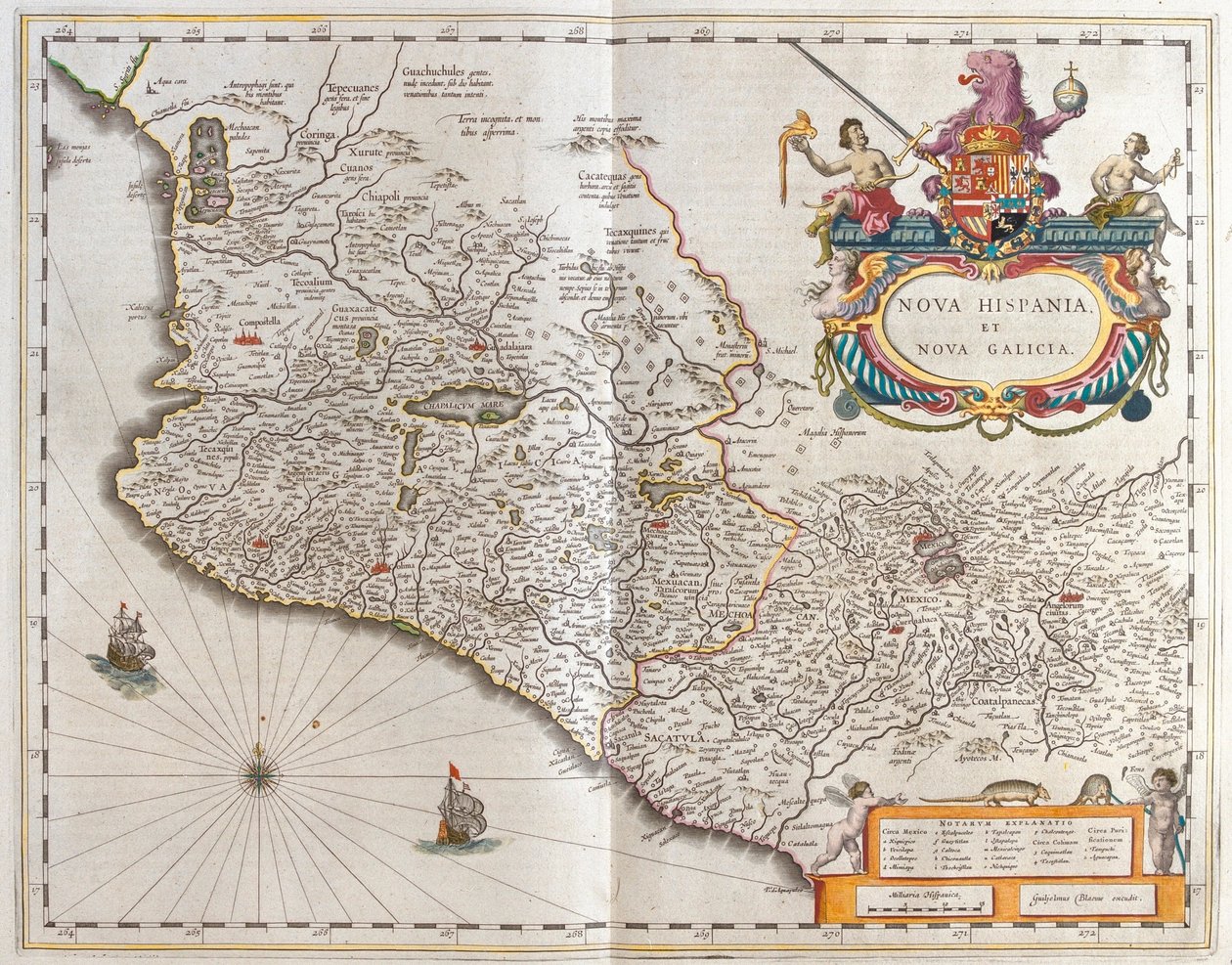Mexiko, v "Theatrum Orbis Terrarum, sive Atlas Novus" Willema Blaeua, Amsterdam od Willem Blaeu