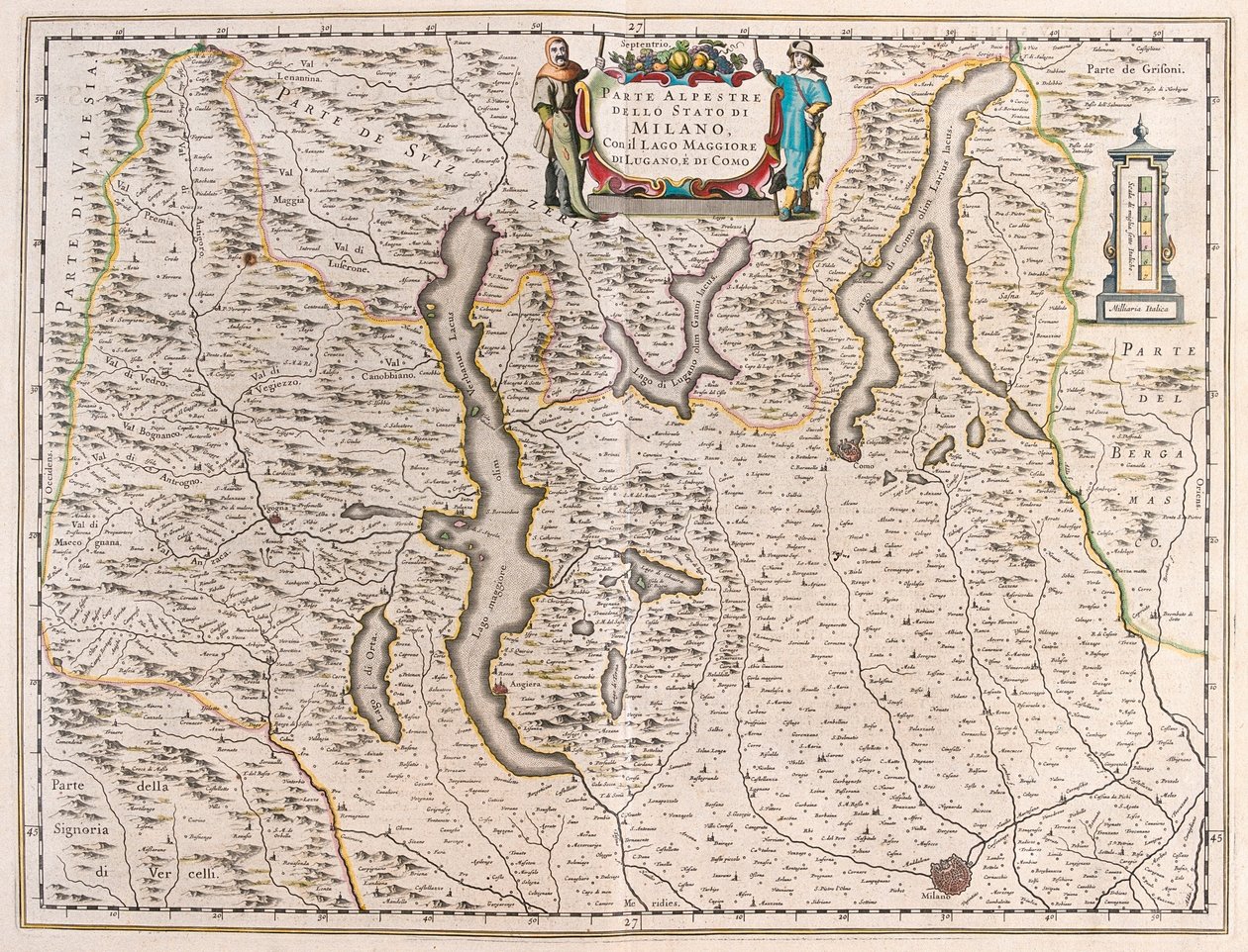 Milán, s jezery: Theatrum Orbis Terrarum, sive Atlas Novus" od Willema Blaeu, Amsterdam. od Willem Blaeu