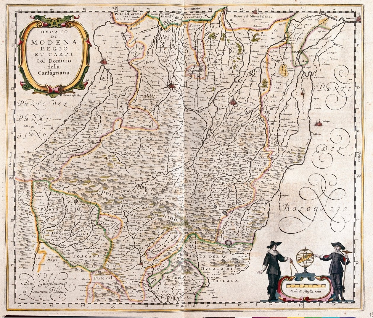 Modena, Reggio Emilia, Carpi, konec Garfagnany, Itálie, v "Theatrum Orbis Terrarum, sive Atlas Novus" Willema Blaeu, Amsterdam od Willem Blaeu