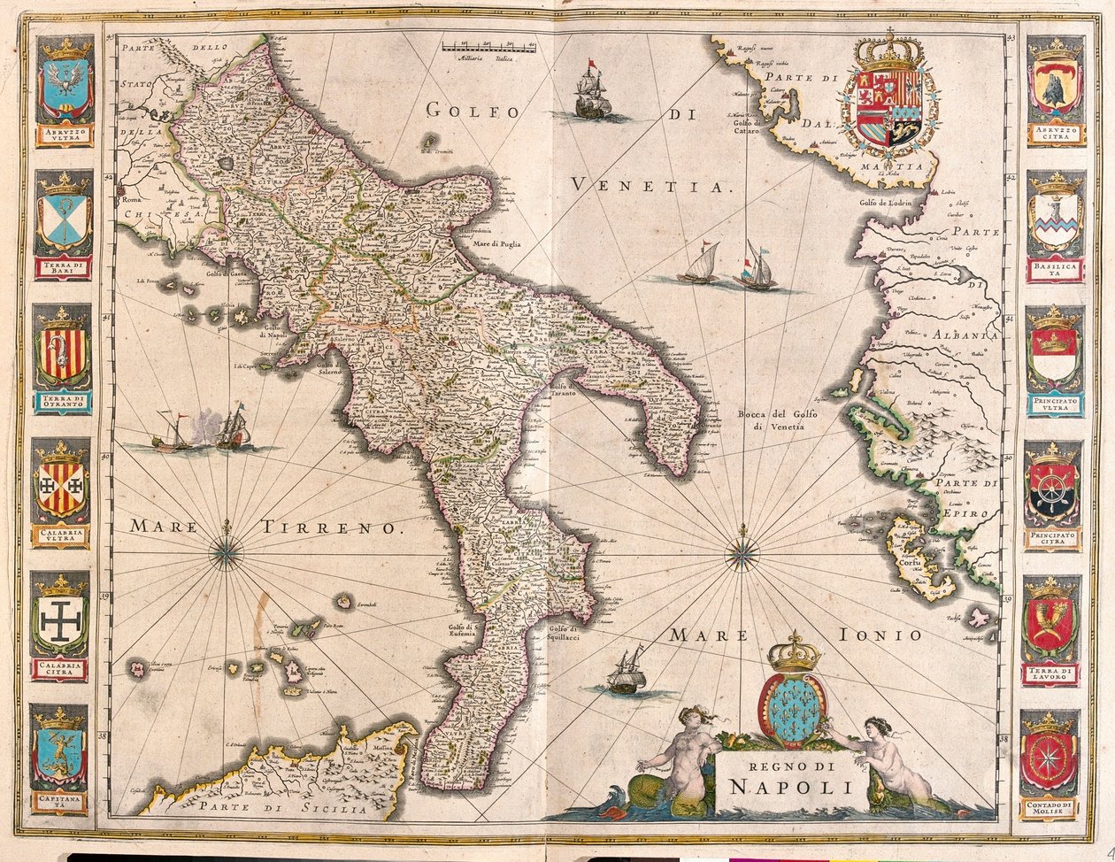 Neapol, Itálie, v "Theatrum Orbis Terrarum, sive Atlas Novus" Willema Blaeua, Amsterdam od Willem Blaeu