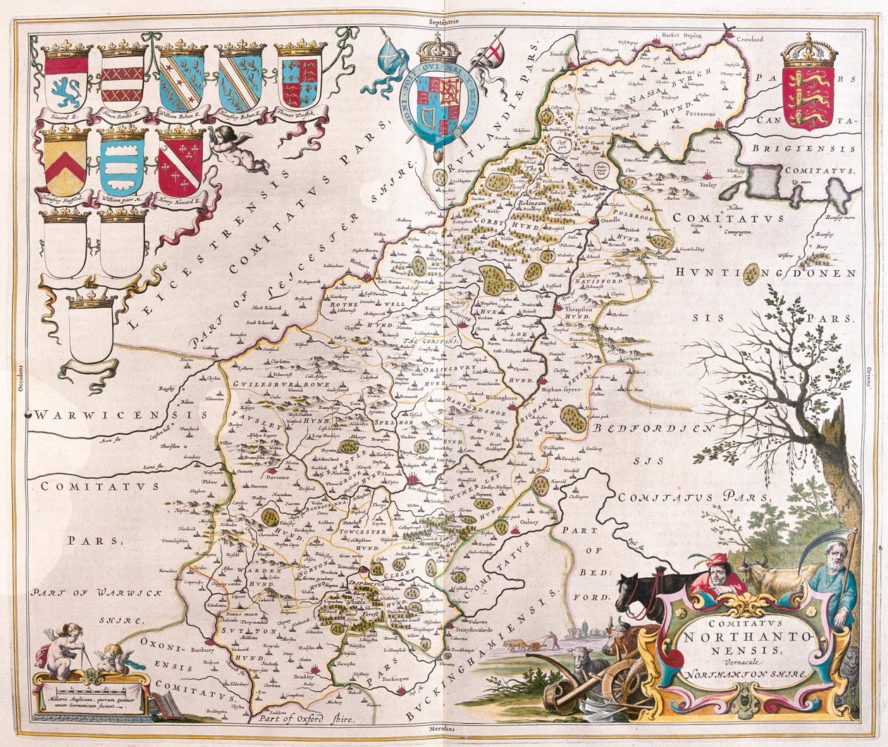 Northamptonské hrabství, v "Theatrum Orbis Terrarum, sive Atlas Novus" Willema Blaeua, Amsterdam od Willem Blaeu