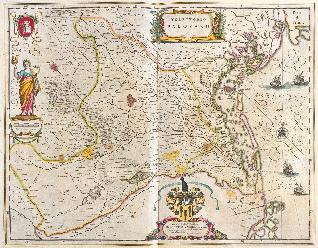 Padova, Itálie, v "Theatrum Orbis Terrarum, sive Atlas Novus" Willema Blaeua, Amsterdam od Willem Blaeu