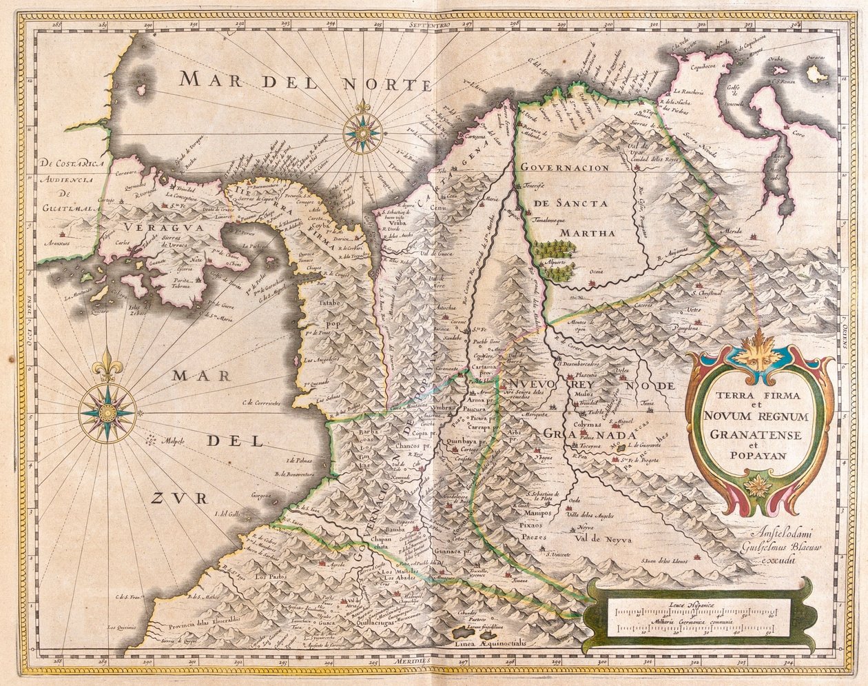 Panama, Kolumbie a část Ekvádoru a Venezuely, v "Theatrum Orbis Terrarum, sive Atlas Novus" Willema Blaeua, Amsterdam. od Willem Blaeu