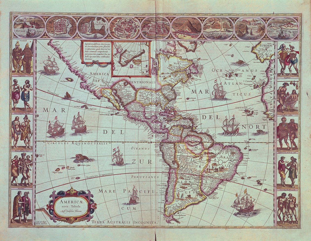 Deska zobrazující mapu Jižní Ameriky od Willem Blaeu