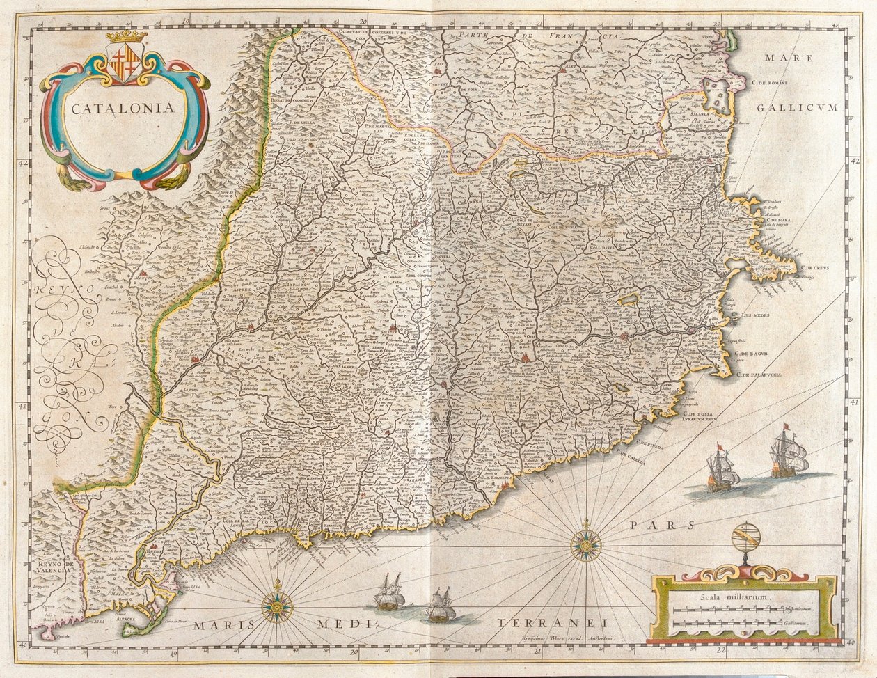 Provincie Catalonia, Španělsko, v "Theatrum Orbis Terrarum, sive Atlas Novus", Willem Blaeu, Amsterdam od Willem Blaeu