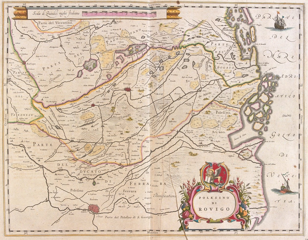 Rovigo, Itálie, v "Theatrum Orbis Terrarum, sive Atlas Novus" Willema Blaeua, Amsterdam od Willem Blaeu