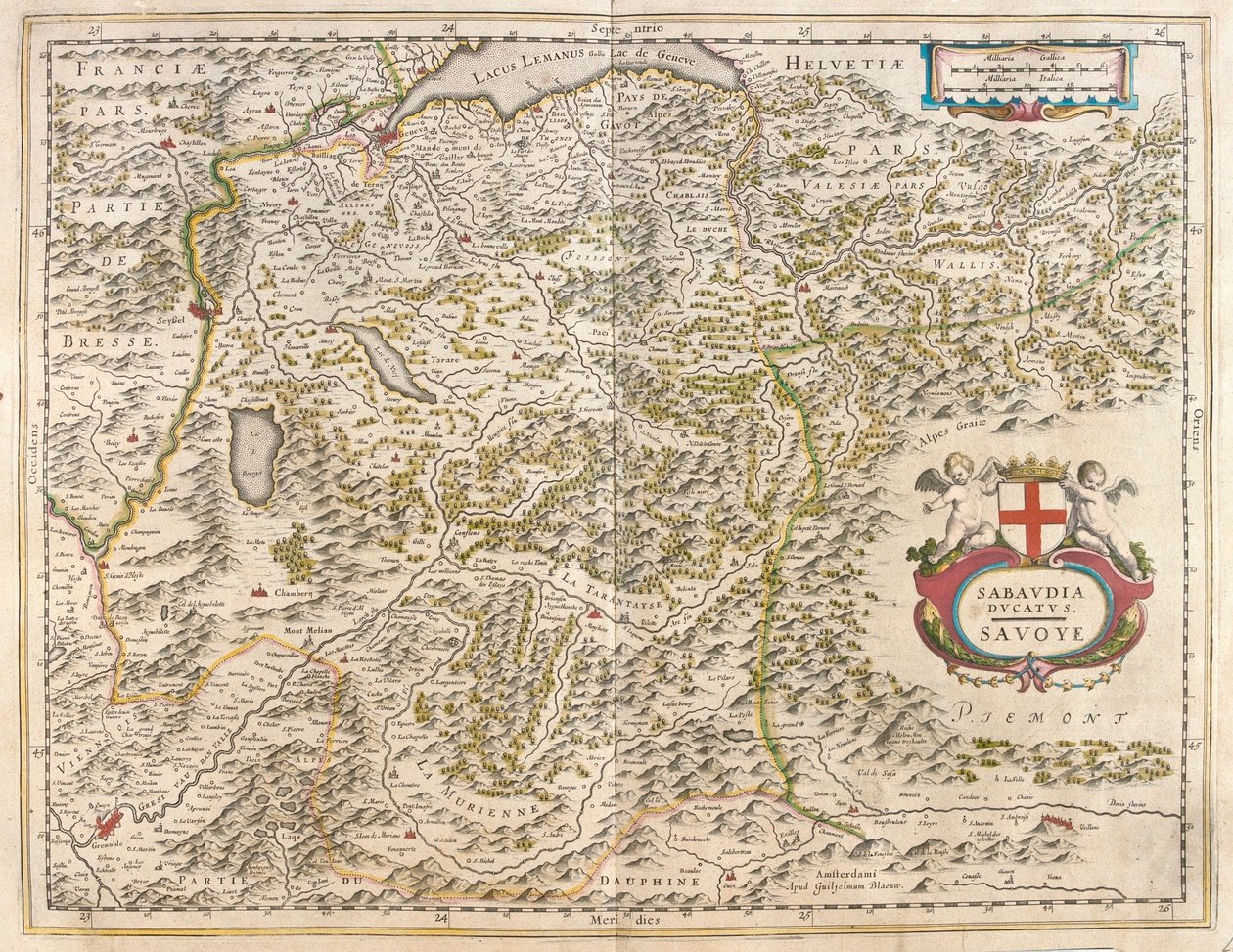 Savojsko, Ženeva a Lemanské jezero, Grenoble, v "Theatrum Orbis Terrarum, sive Atlas Novus" Willema Blaeua, Amsterdam. od Willem Blaeu