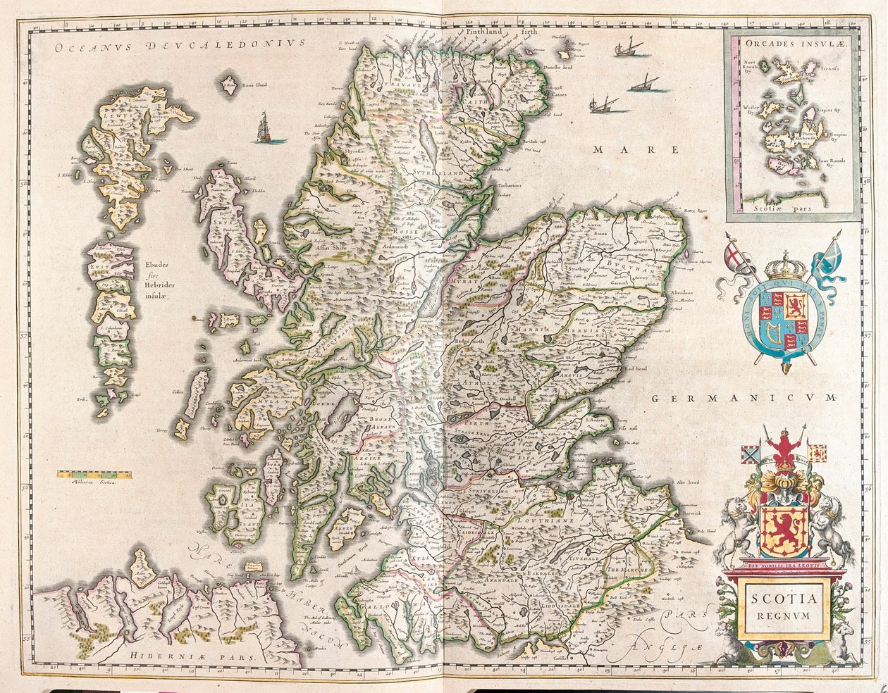 Skotsko, v "Theatrum Orbis Terrarum, sive Atlas Novus" Willema Blaeua, Amsterdam od Willem Blaeu
