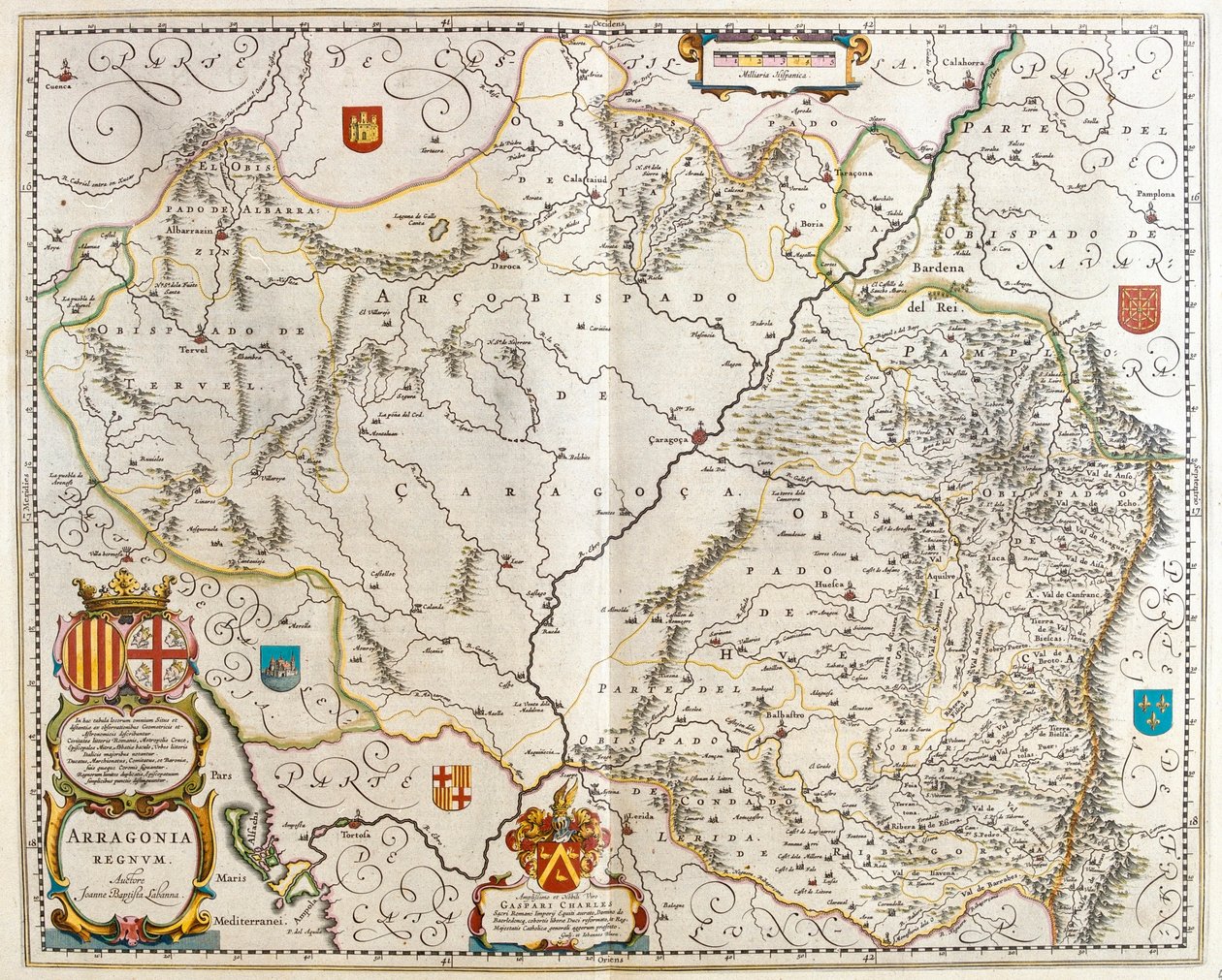 Španělská provincie Arragon, v "Theatrum Orbis Terrarum, sive Atlas Novus" Willema Blaeua, Amsterdam od Willem Blaeu