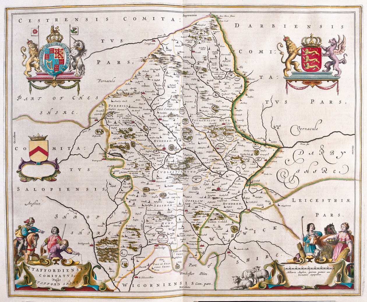 Staffordshire, n "Theatrum Orbis Terrarum, sive Atlas Novus", Willem Blaeu, Amsterdam od Willem Blaeu