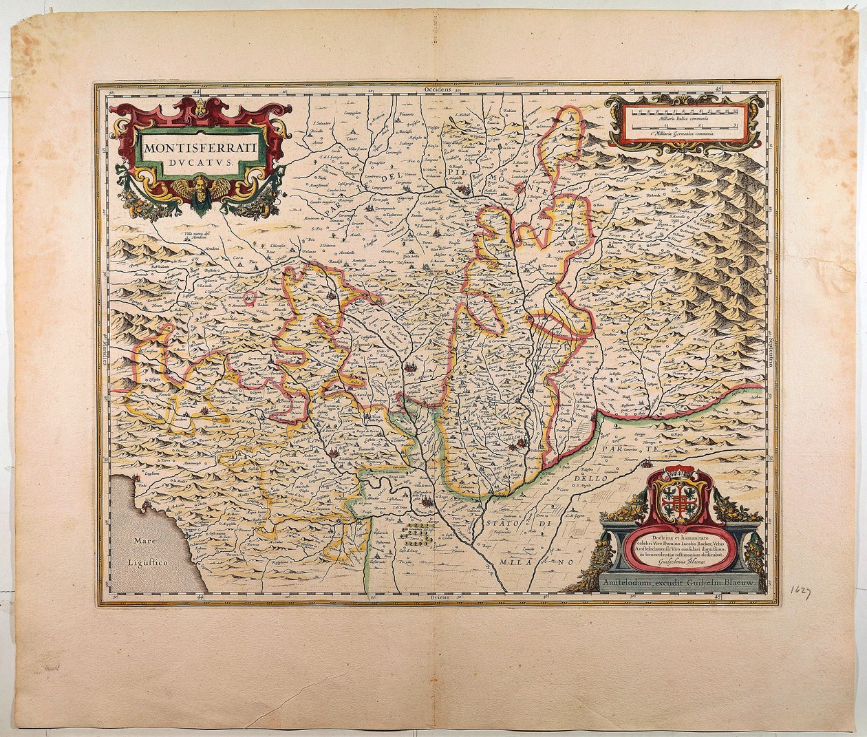 Vévodství Monferrato, Mapa Willem Blaeu, Amsterdam, mědirytina od Willem Blaeu