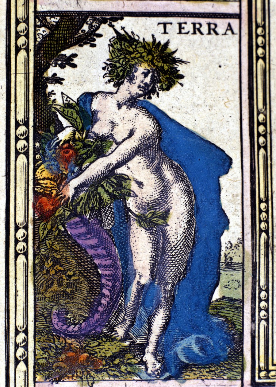 Země, jeden ze čtyř prvků zastoupených v Atlasu W. Blaeu vytištěném v Amsterdamu v roce 1655. od Willem Blaeu