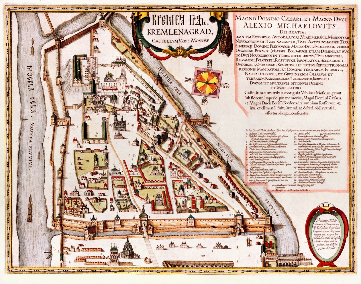 Mapa moskevského Kremlu 16. století od Willem Blaeu