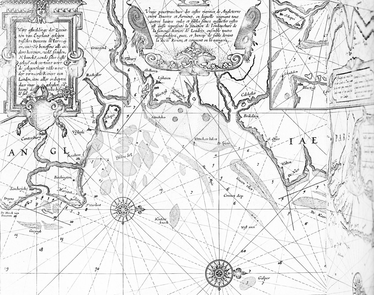 Ústí Temže z atlasu The Sea-Mirrour Willema Janszoona Blaeua, vydaného v Amsterdamu v roce 1633. od Willem Blaeu