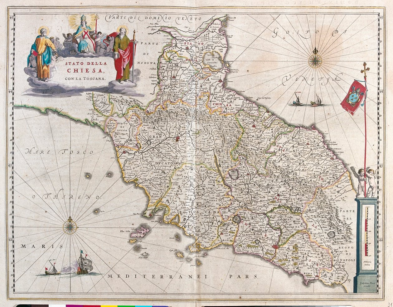 Toskánsko a Vatikán, Itálie, v "Theatrum Orbis Terrarum, sive Atlas Novus" Willema Blaeua, Amsterdam od Willem Blaeu