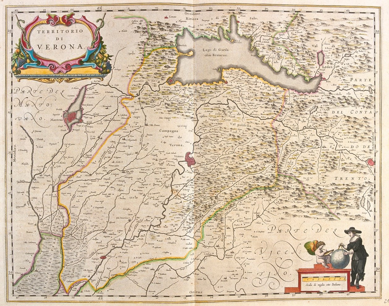 Verona, Itálie, v "Theatrum Orbis Terrarum, sive Atlas Novus" Willema Blaeua, Amsterdam od Willem Blaeu