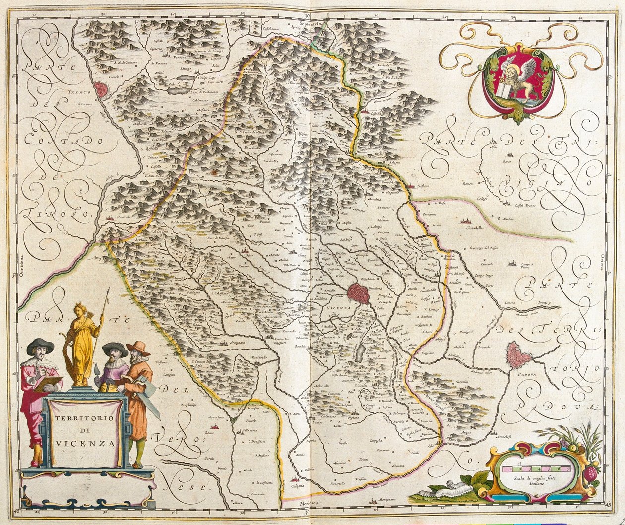 Vicenza, Itálie, v "Theatrum Orbis Terrarum, sive Atlas Novus" Willema Blaeua, Amsterdam od Willem Blaeu