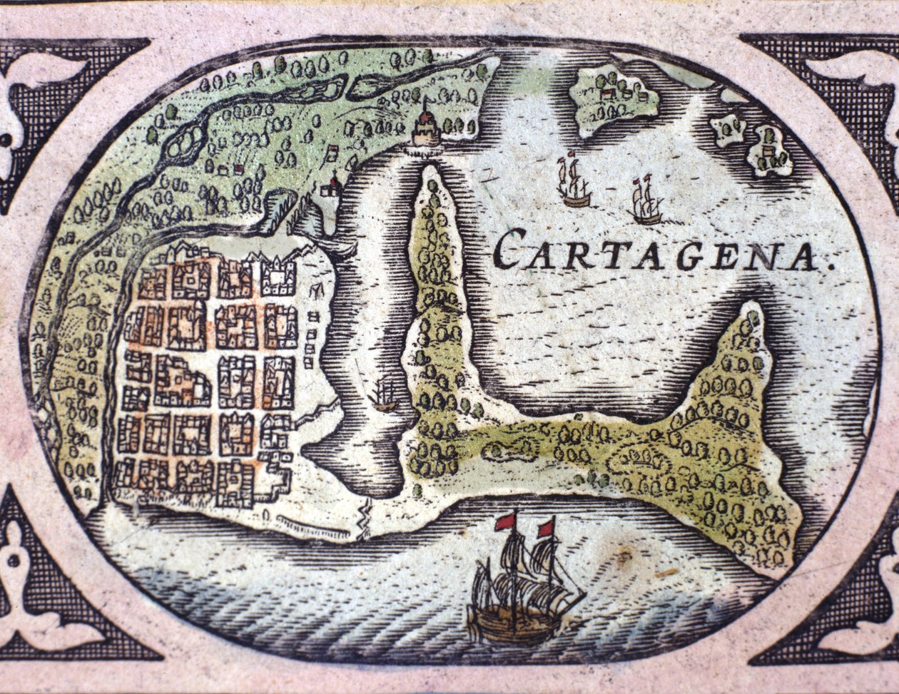Pohled na Cartagenu v Kolumbii (Jižní Amerika). Detail mapy Atlasu “”Le Theater du Monde”” Willem Janszoon Blaeu (1571-1638) od Willem Blaeu