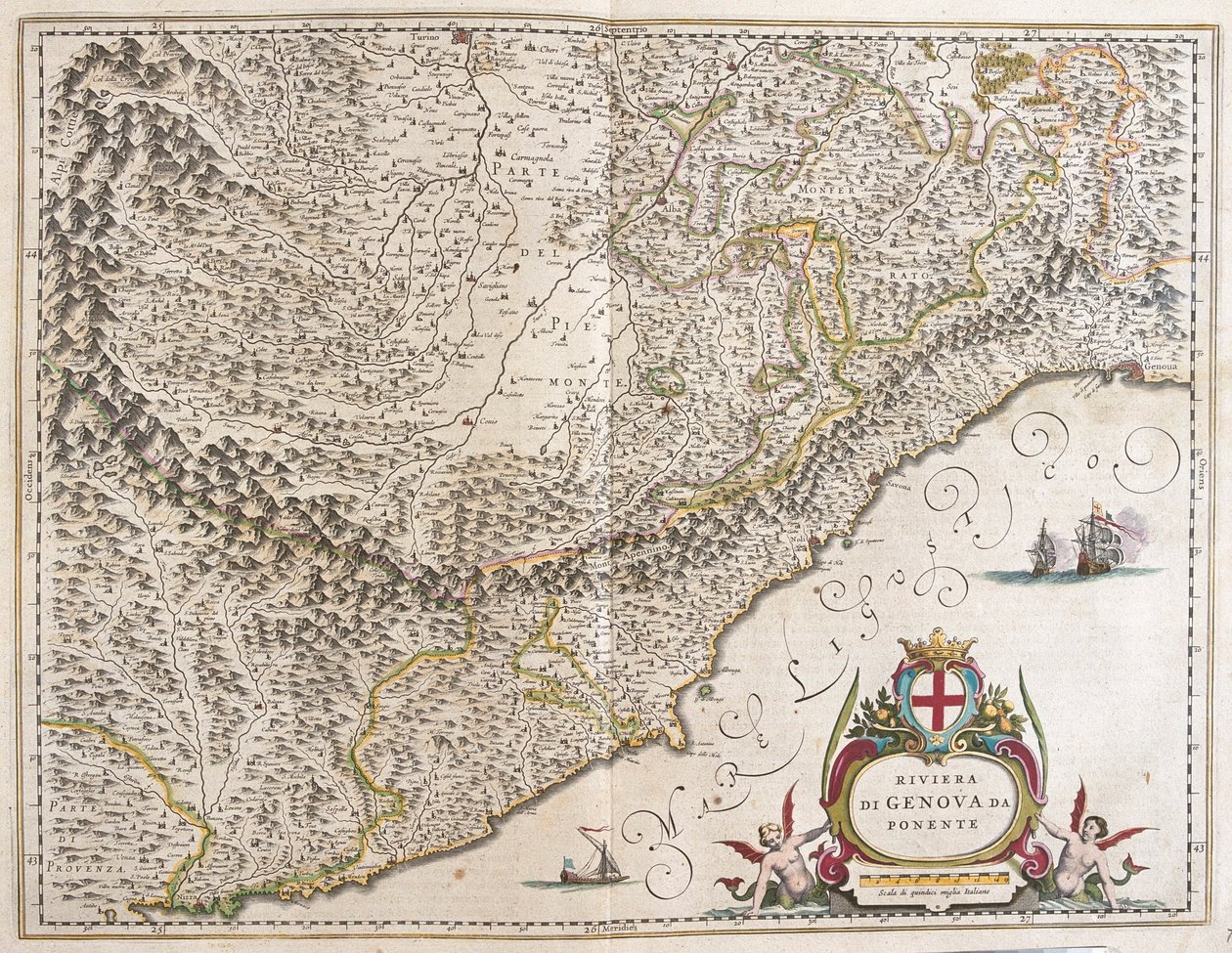 Západní riviéra Ligurie, Itálie, v "Theatrum Orbis Terrarum, sive Atlas Novus", Willem Blaeu, Amsterdam od Willem Blaeu